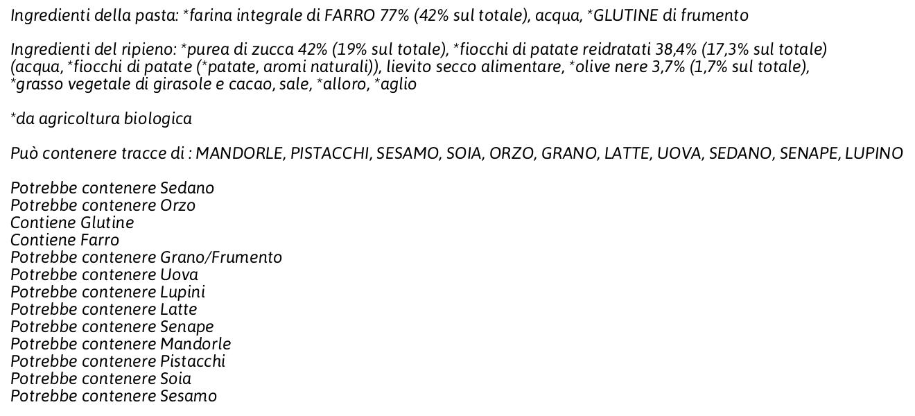 Pasta Fresca Rossi Bio Farro Integrale Tortelloni con Patate, Zucca e Olive Nere