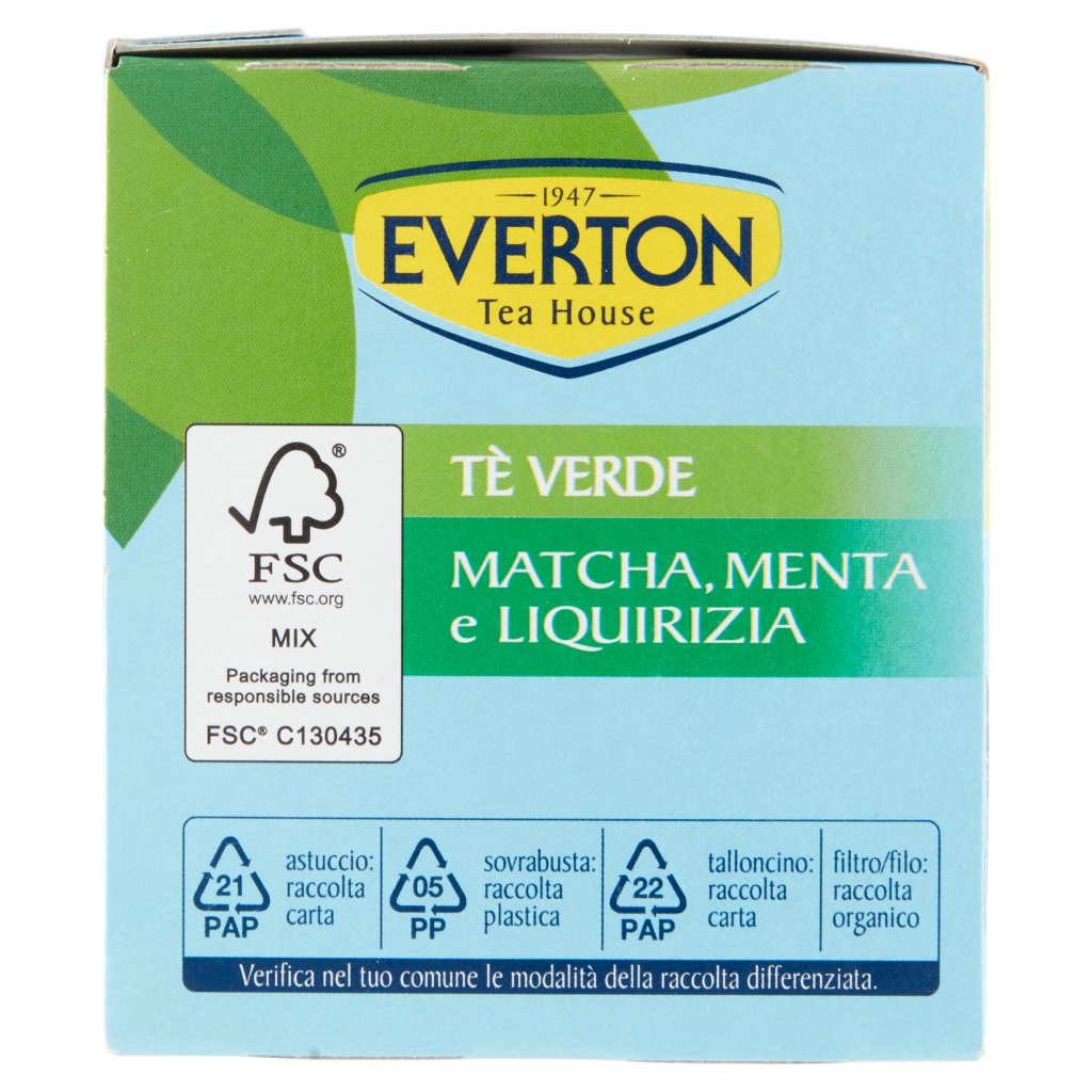 Everton Tè Verde Matcha, Menta e Liquirizia 16 x 2,5 g