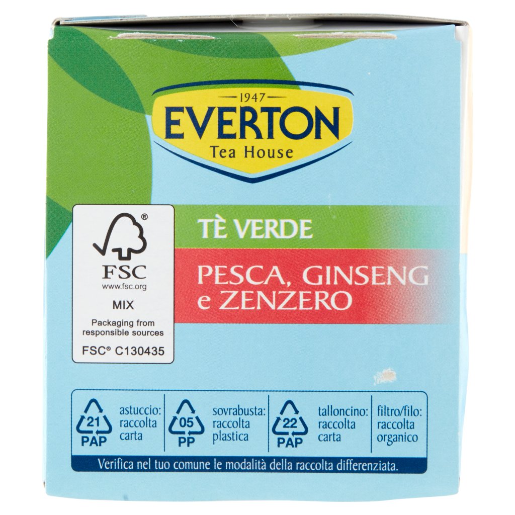 Everton Tè Verde Pesca, Ginseng e Zenzero 16 x 2,5 g