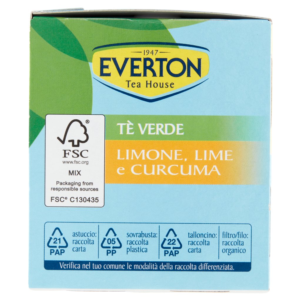 Everton Tè Verde Limone, Lime e Curcuma 16 x 2,5 g