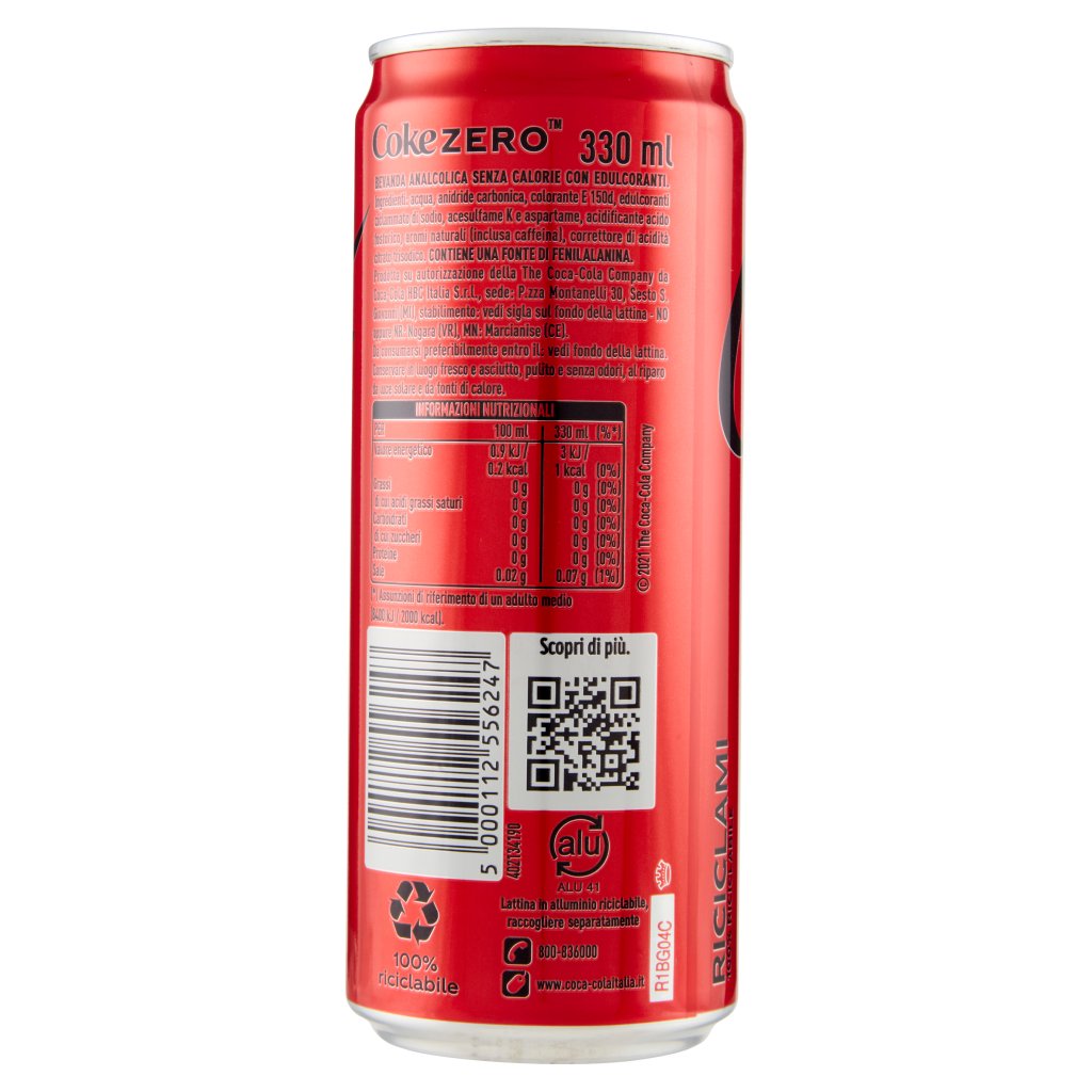 Coca Cola Zero Coca-cola Zero Zuccheri  x 1 (Lattina)