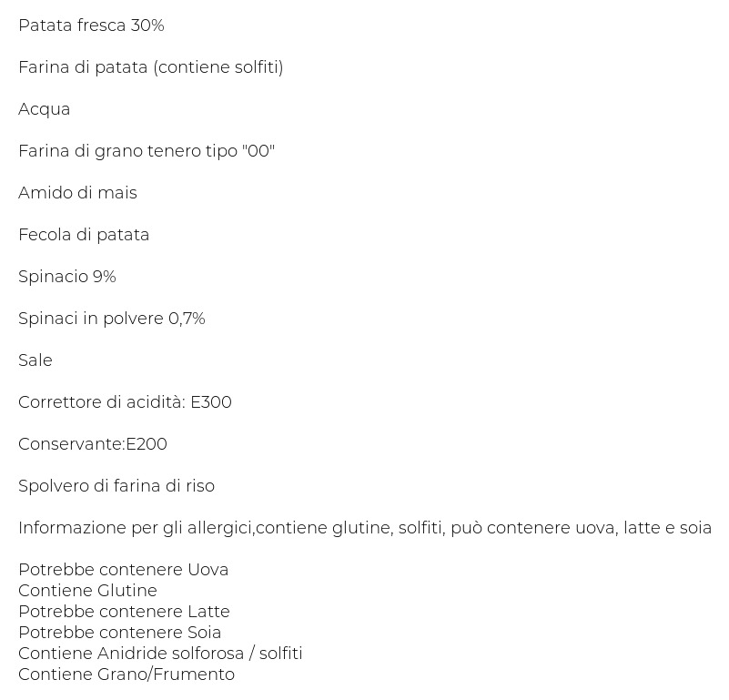 Pasta Piccinini Gnocchi agli Spinaci 0,400 Kg