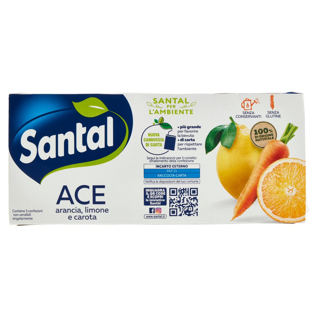 Santàl Ace Arancia, Limone e Carota 3 x 200 Ml