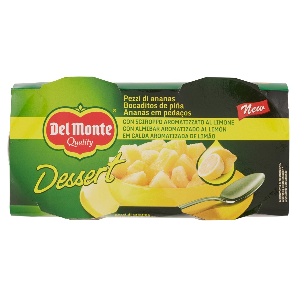 del Monte Dessert Pezzi di Ananas con Sciroppo Aromatizzato al Limone 2 x 235 g