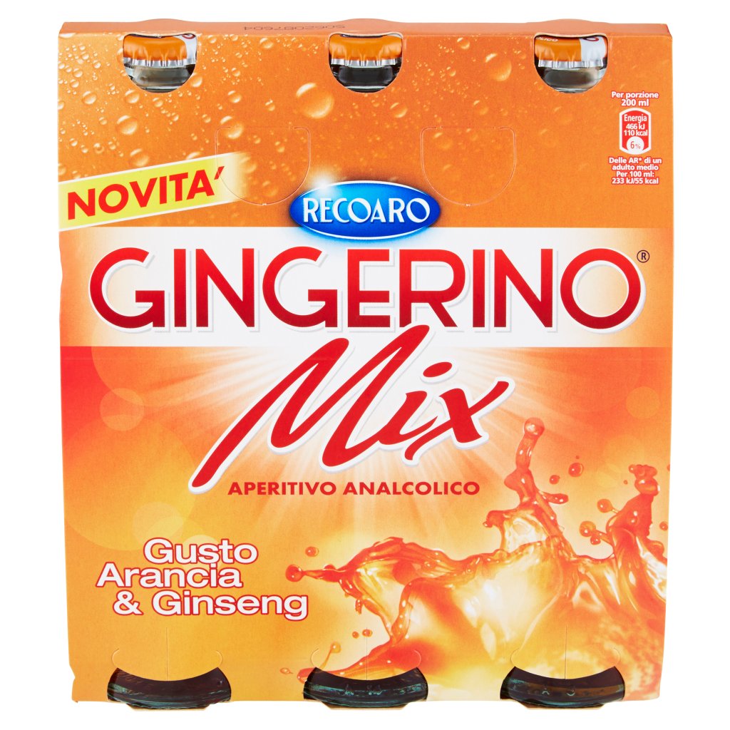RECOARO GINGERINO  MIX, Aperitivo Analcolico Gusto Arancia & Ginseng