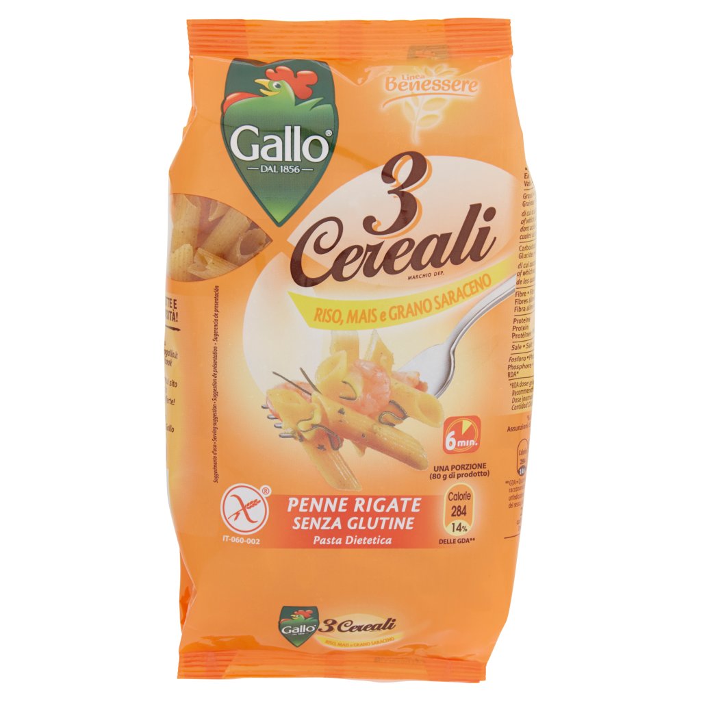 Gallo Pasta 3 Cereali Penne Rigate Riso Mais e Grano Saraceno