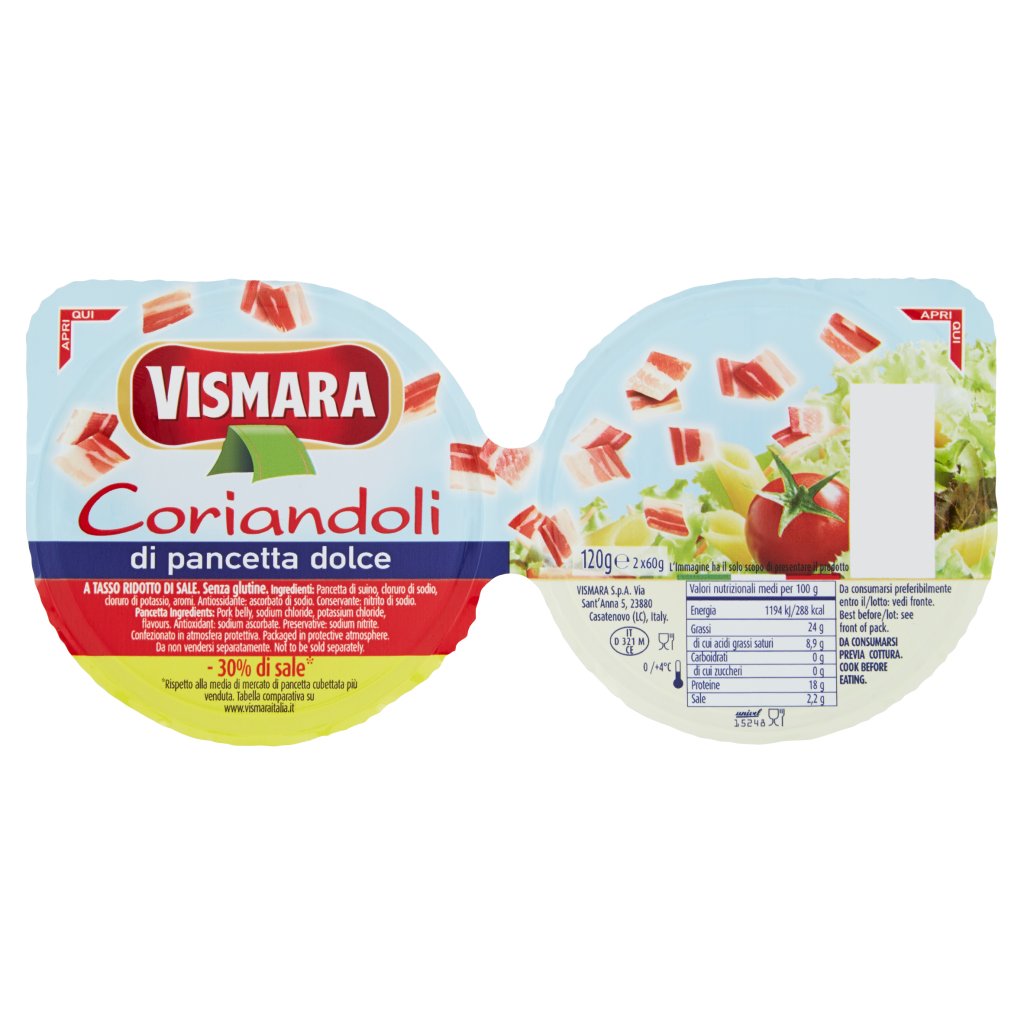 Vismara Coriandoli di Pancetta Dolce -30% di Sale* 2 x 60 g