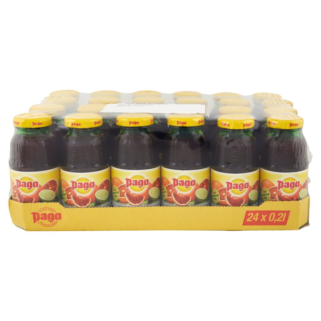 Pago Succo di Frutta, Arancia Rossa - Lime,  Bottiglia Vetro Monodose 20 Cl x 24