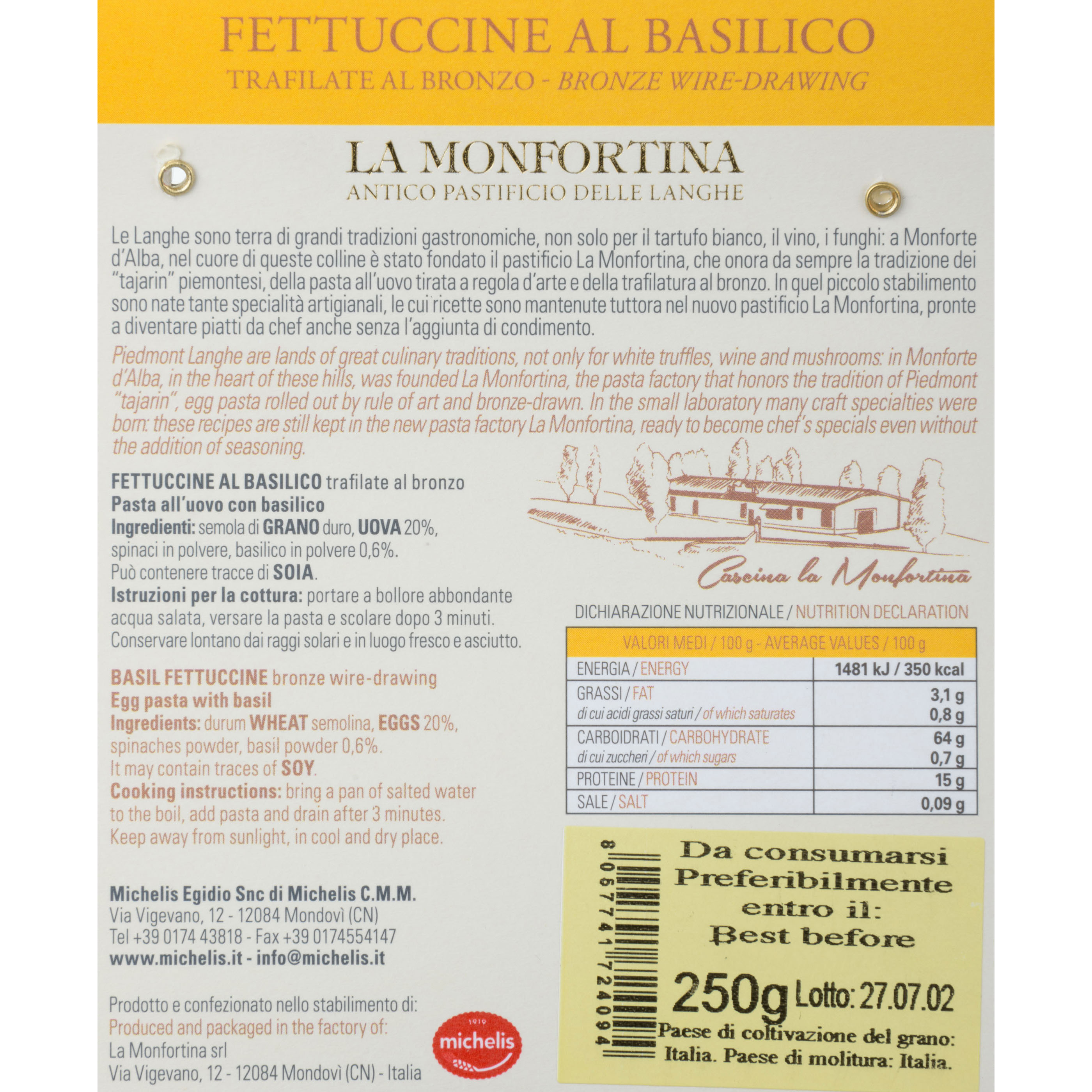 la Monfortina Fettuccine al Basilico 250g