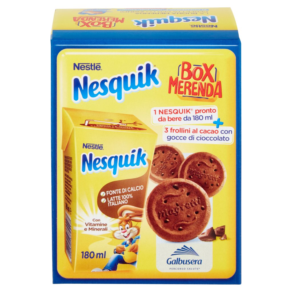 Nesquik Box Merenda Pronto da Bere Latte e Cacao con 3 Frollini Magretti Galbusera 207g