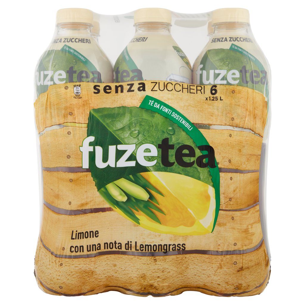 Fuze Tea Zero Fuzetea, Tè senza Zuccheri al Limone con Nota di Lemongrass 1,25l x 6 (Pet)