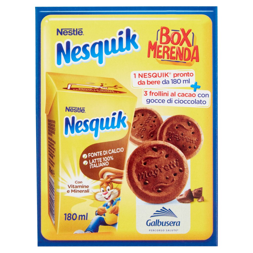 Nesquik Box Merenda Pronto da Bere Latte e Cacao con 3 Frollini Magretti Galbusera 207g