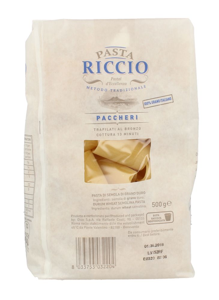 Pasta di Semola Paccheri Riccio 500g