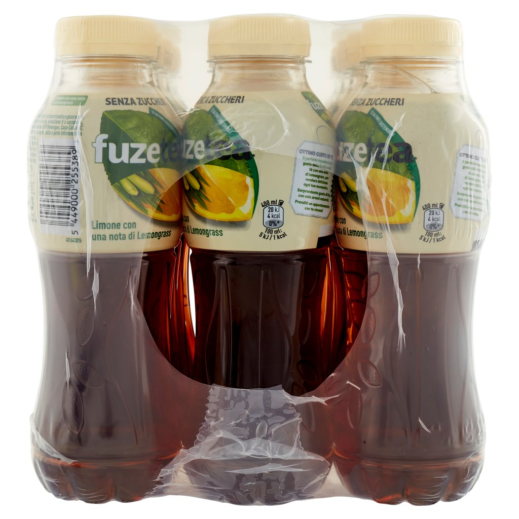Fuze Tea Zero Fuzetea, Tè senza Zuccheri al Limone con Nota di Lemongrass 400ml x 12 (Pet)