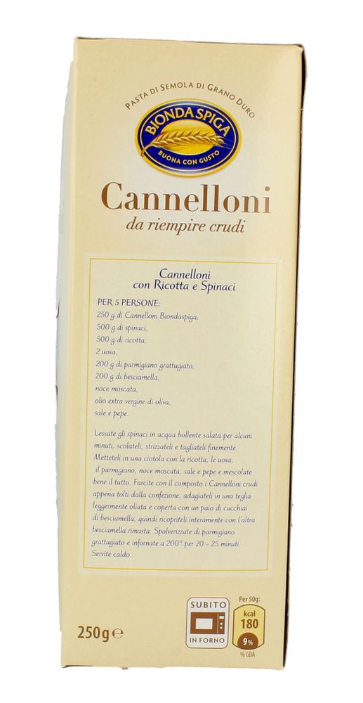 Pasta di Semola Cannelloni Bionda Spiga 250 g