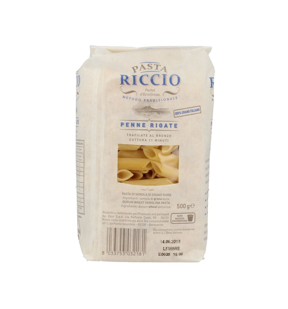 Pasta di Semola Penne Rigate Riccio 500 g