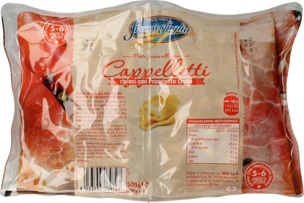 Pasta Fr.Cappelletti Crudo Fresca Sfoglia 250 g X2