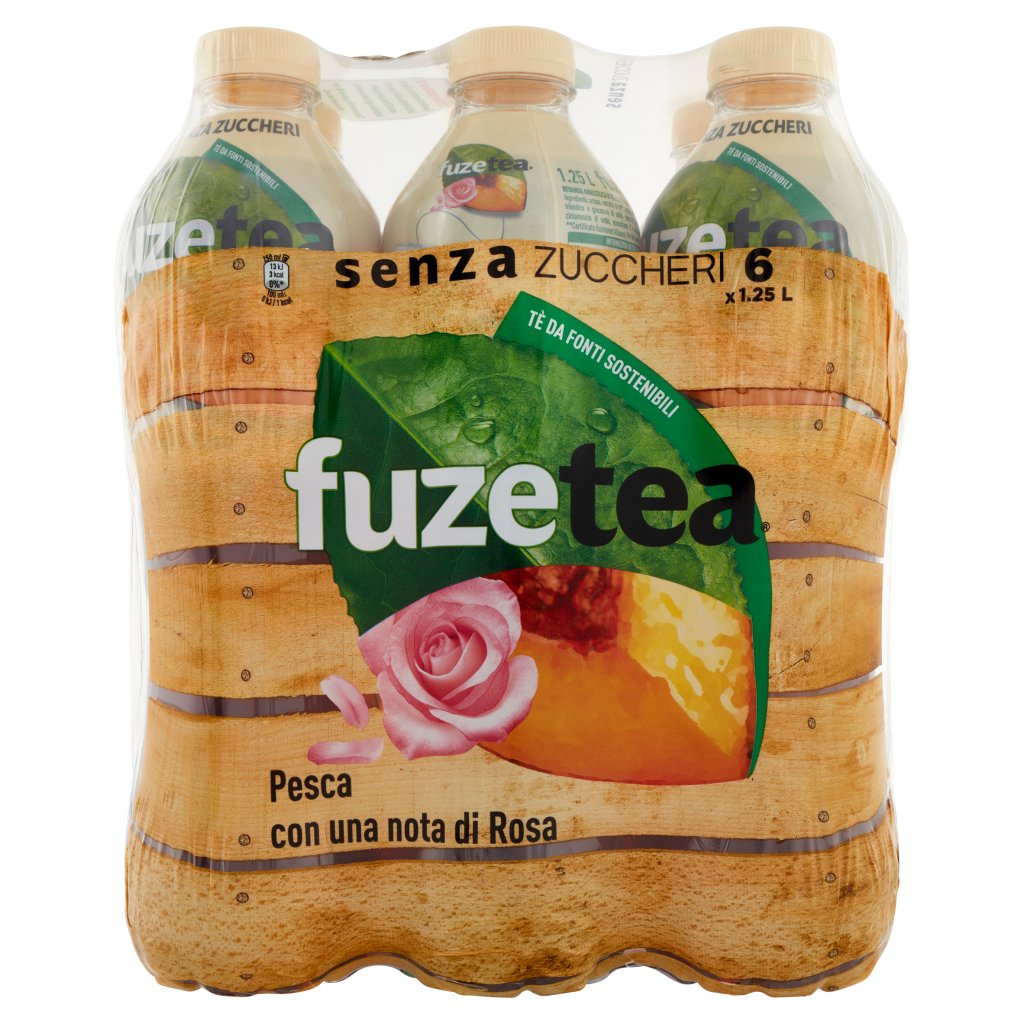Fuze Tea Zero Fuzetea, Tè senza Zuccheri alla Pesca con Nota di Rosa 1,25l x 6 (Pet)