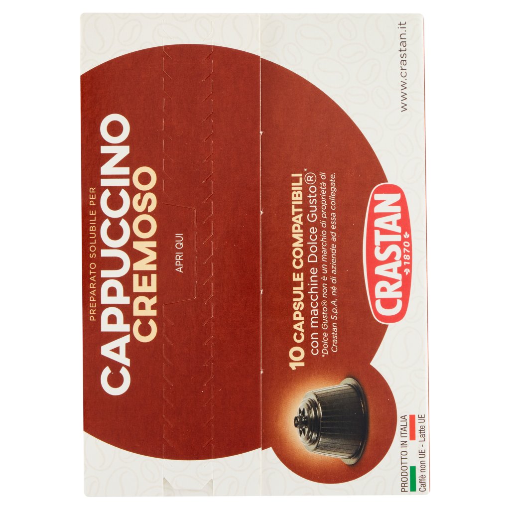 Crastan Capsule Compatibili Dolce Gusto - Cappuccino Cremoso da zuccherare  (capsula singola) - 1 confezione da 10 capsule : : Alimentari e  cura della casa