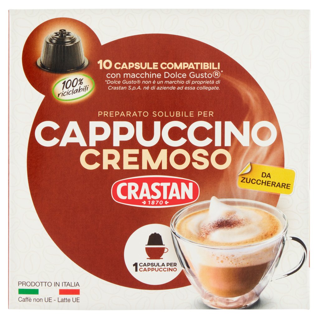 Crastan Preparato per Cappuccino Cremoso Capsule Compatibili con Macchine Dolce  Gusto* 10 x 14 g