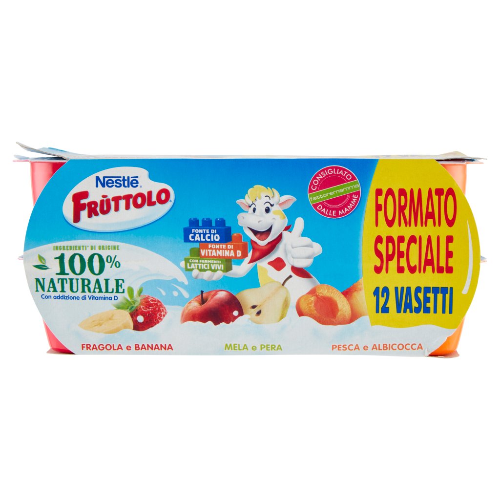 Nestlé Frùttolo Maxi Duo Fragola E Vaniglia – 4 Vasetti Da 100g, Crema Di Latte Con Vitamine