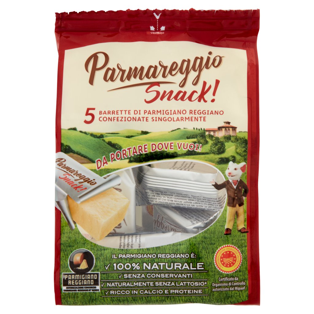 Parmareggio Snack! 5 Barrette di Parmigiano Reggiano Dop 5 x 20 g