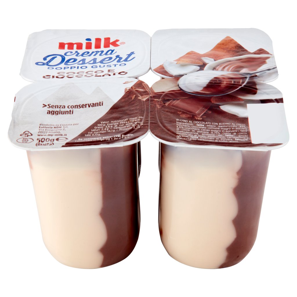 Milk Crema Dessert Doppio Gusto Cocco e Cioccolato 4 x 125 g