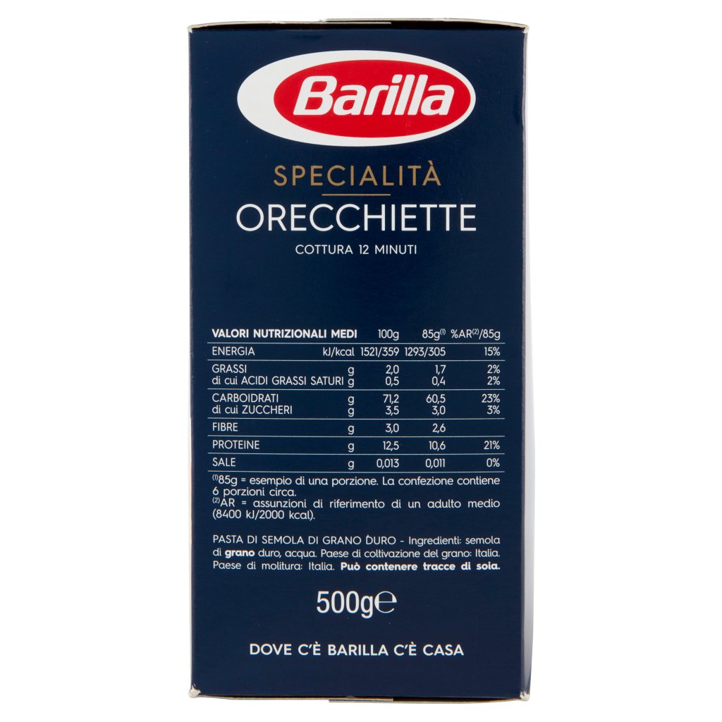 Barilla Pasta di Semola Orecchiette n 256 Barilla 1 Conf. g 500 1 Scatola