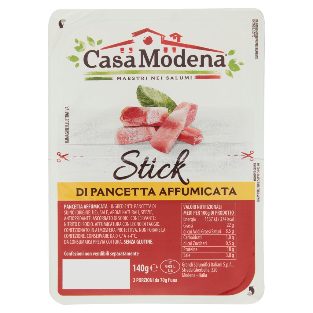 Casa Modena Stick di Pancetta Affumicata 2 x 70 g