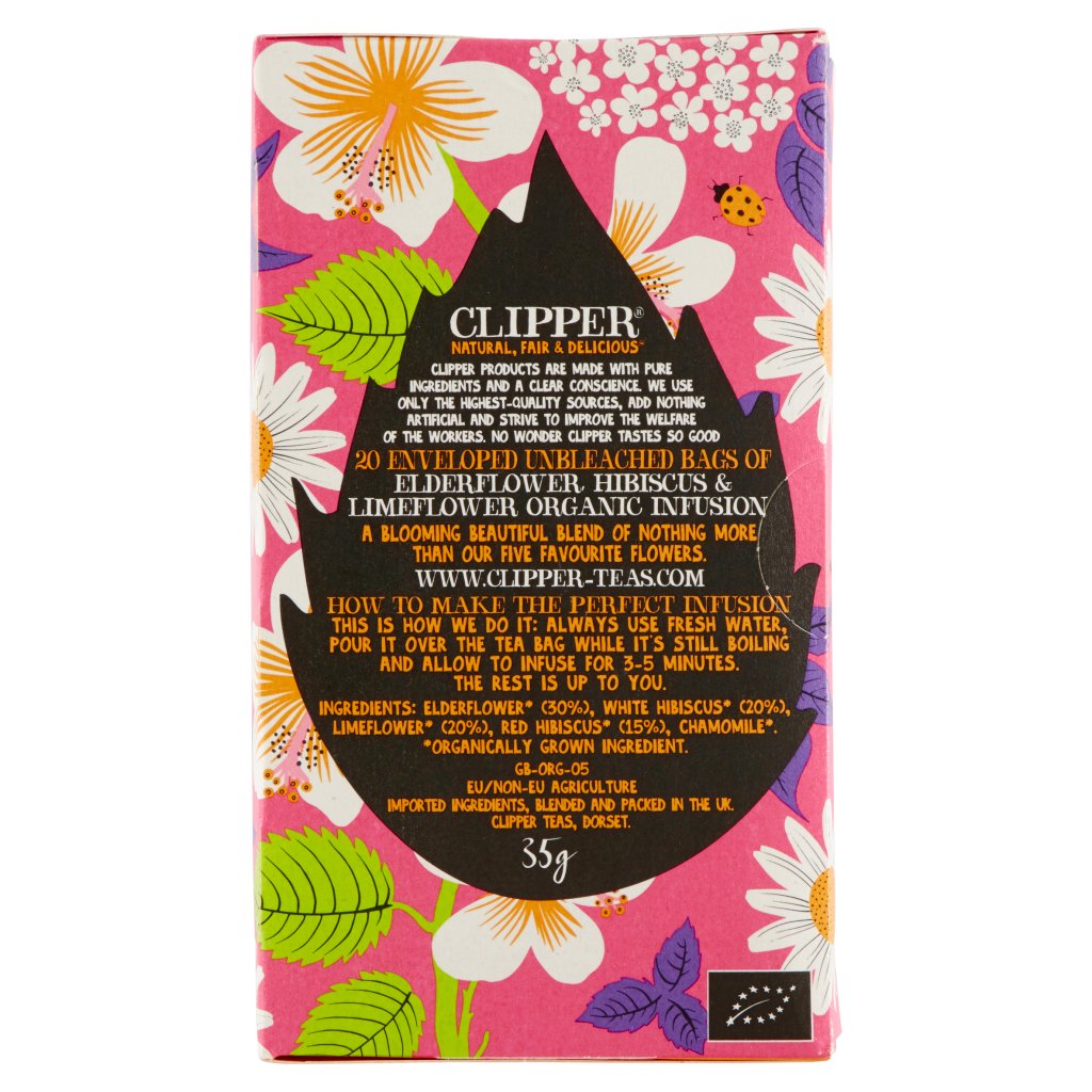 Clipper Flower Power Infuso Biologico di Fiori di Sambuco, Camomilla e Ibisco 20 Bustine