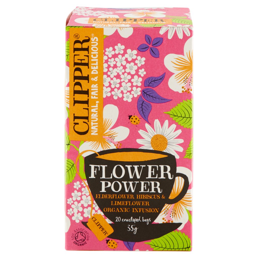 Clipper Flower Power Infuso Biologico di Fiori di Sambuco, Camomilla e Ibisco 20 Bustine