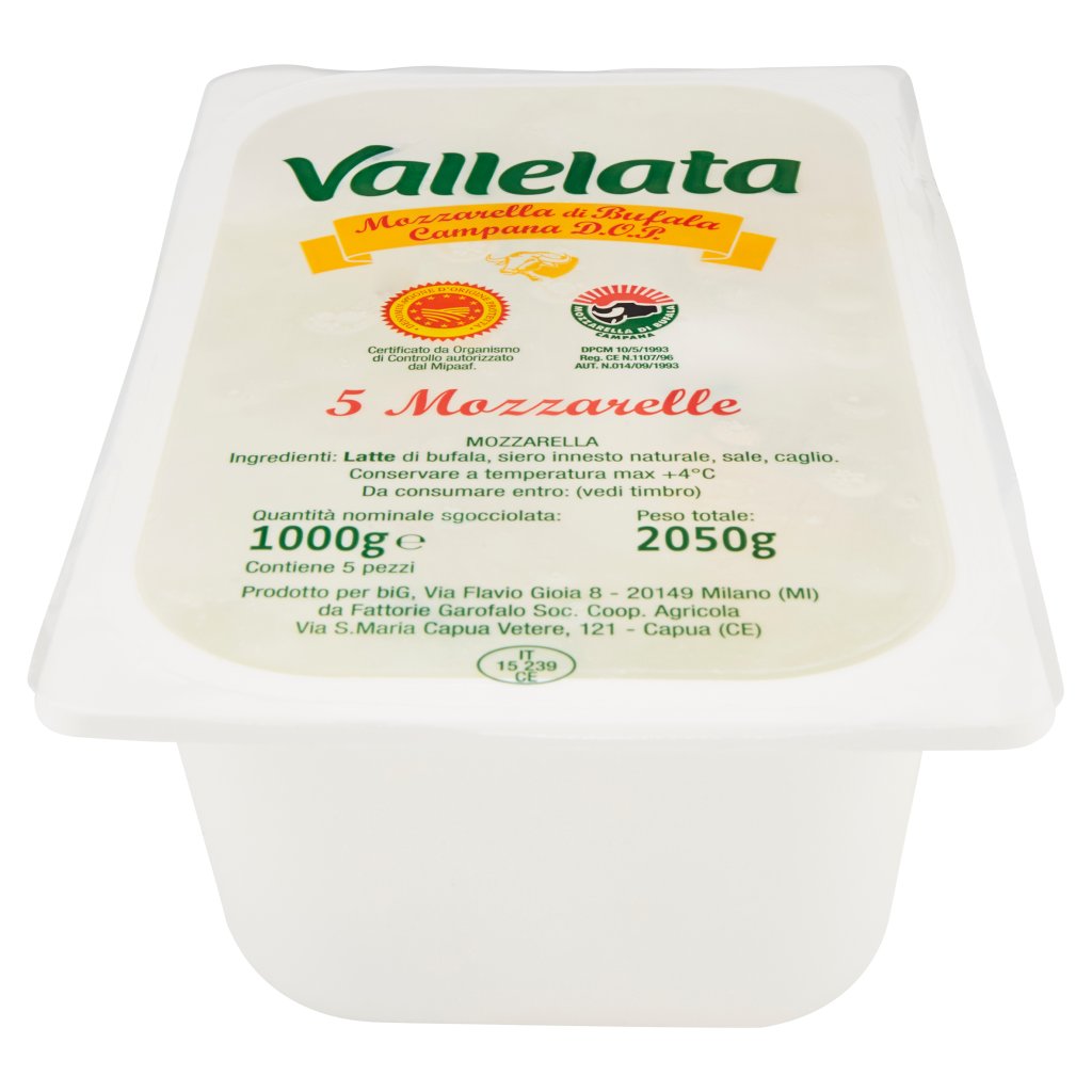 Vallelata Mozzarella di Bufala Campana D.O.P. 5 Mozzarelle 1000 g