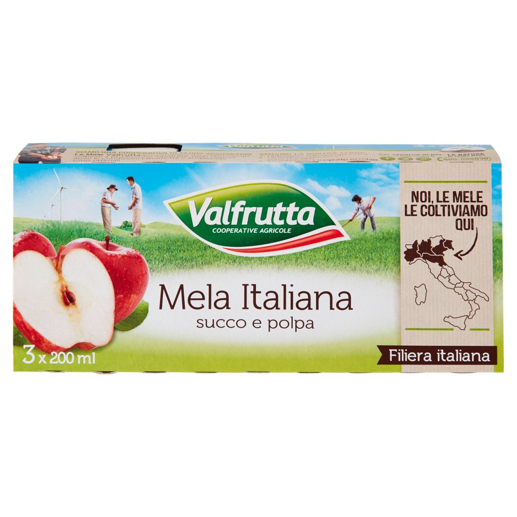 Valfrutta Mela Italiana Succo e Polpa 3 x 200 Ml