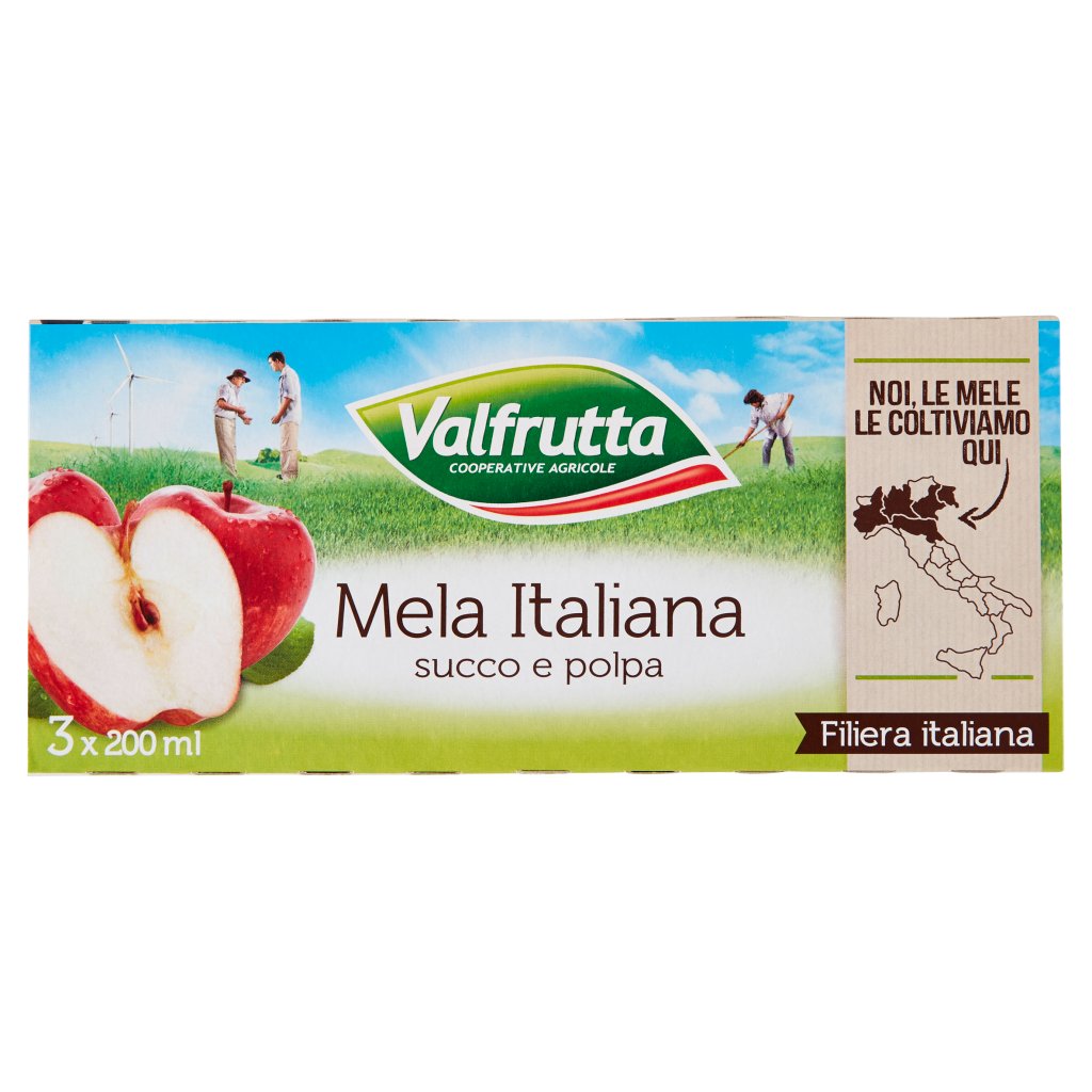 Valfrutta Mela Italiana Succo e Polpa 3 x 200 Ml
