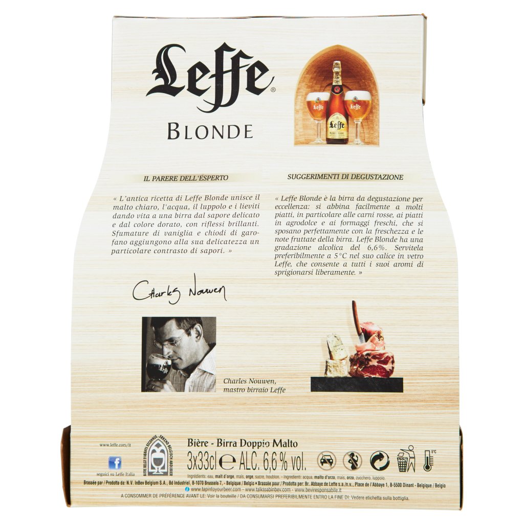 Leffe Leffe Blonde Birra Bionda Belga d'Abbazia Doppio Malto Bottiglia 3x33cl