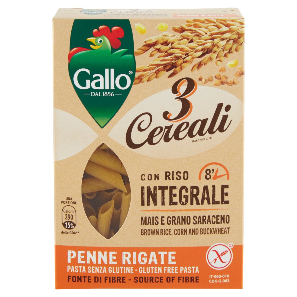 Gallo 3 Cereali con Riso Integrale Mais e Grano Saraceno Penne Rigate