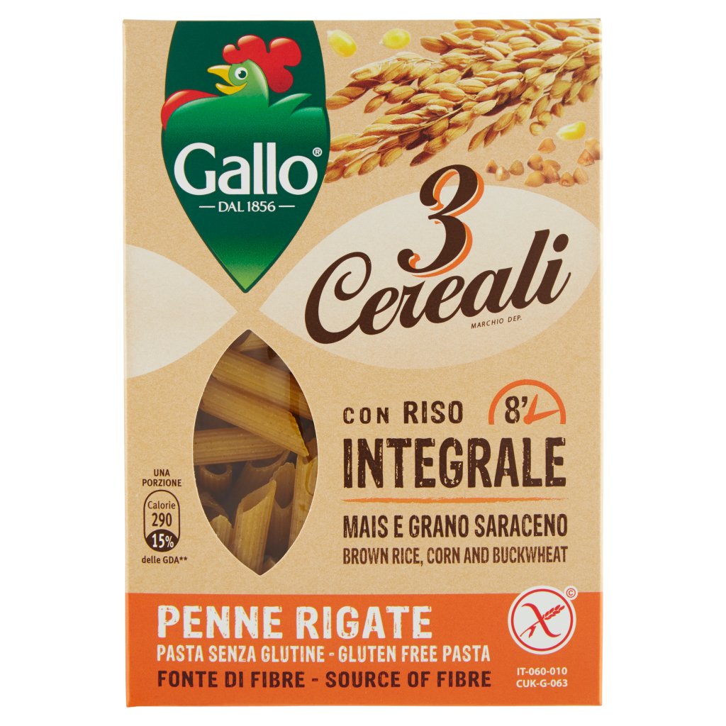 Gallo 3 Cereali con Riso Integrale Mais e Grano Saraceno Penne Rigate
