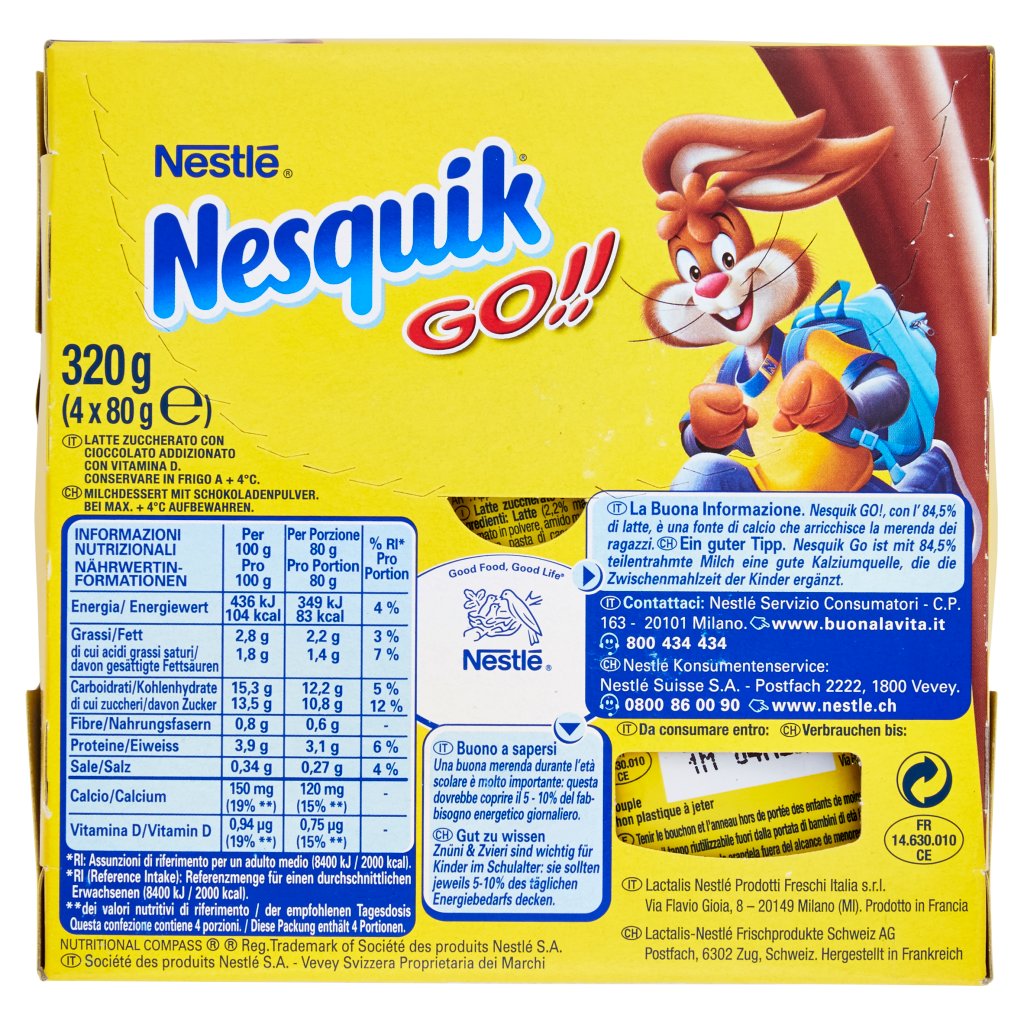 Nesquik Nestlé Go! Crema al Cioccolato 4 x 80 g