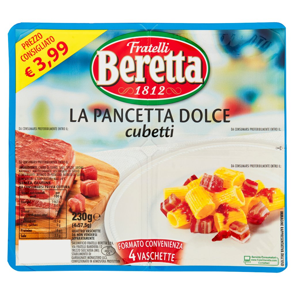 Fratelli Beretta La Pancetta Dolce Cubetti 4 x 57,5 g