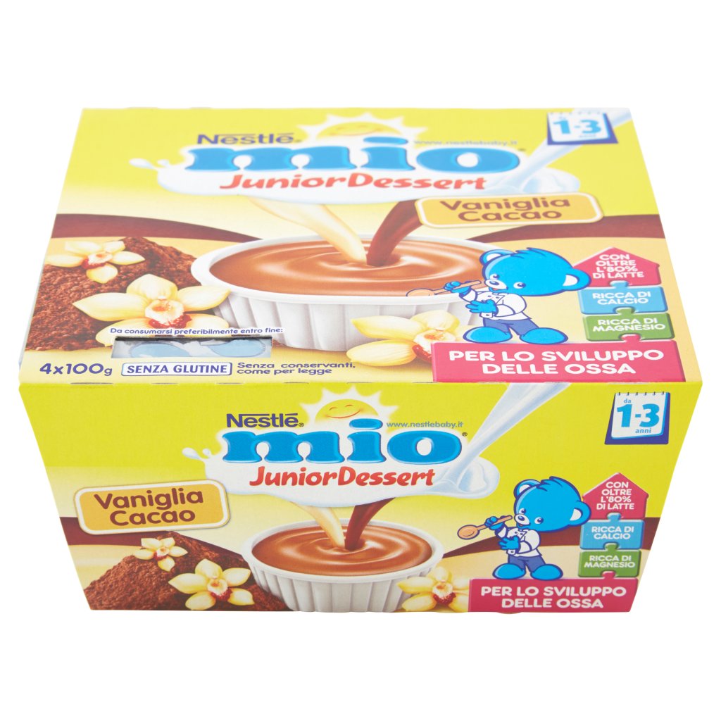 Mio Nestlé Junior Dessert Vaniglia e Cacao Merenda da 1 Anno 4 Vasetti Plastica 100g