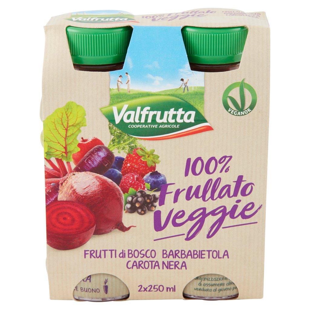 Valfrutta 100% Frullato Veggie Frutti di Bosco Barbabietola Carota Nera 2 x 250 Ml