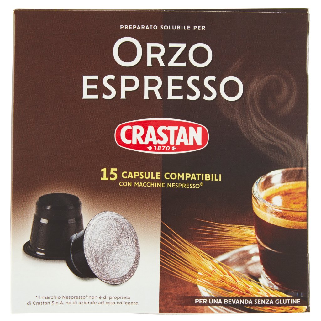 Crastan Preparato Solubile per Orzo Espresso Capsule Compatibili con  Macchine Nespresso* 15 x 2,5 g