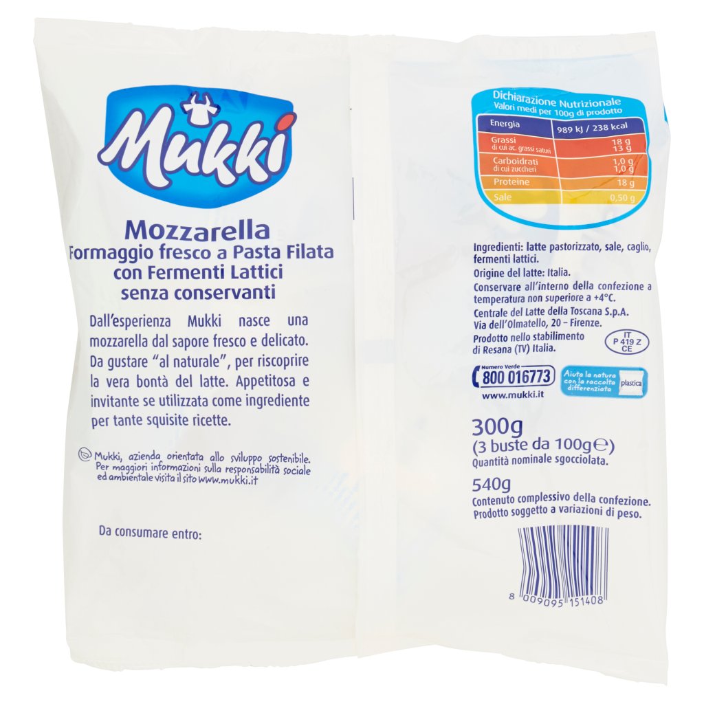 Mukki Mozzarella con Fermenti Lattici 3 x 100 g