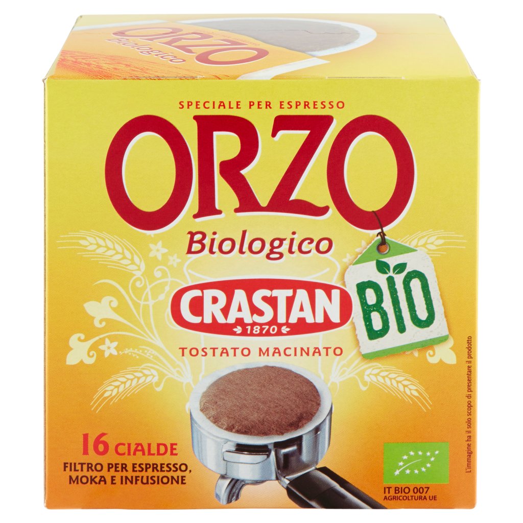 Crastan Bio Orzo Biologico Tostato Macinato Cialde Filtro per Espresso, Moka e Infusione 16 x 6 g