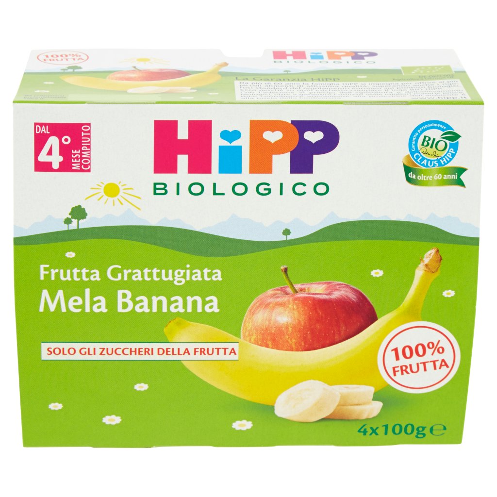 Hipp Biologico Frutta Grattugiata Mela Banana 4 x 100 g