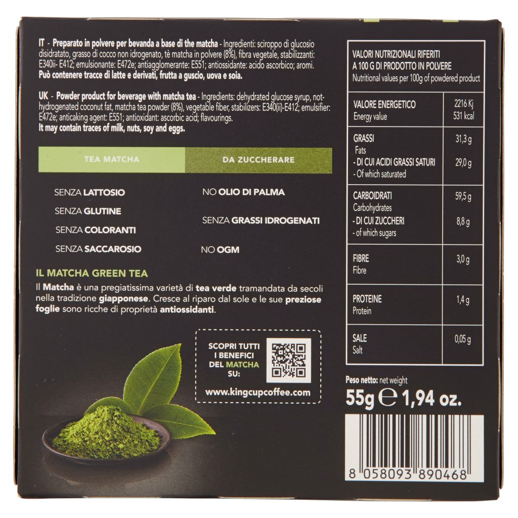King Cup Matcha Green Tea da Zuccherare Capsule Compatibili Nescafe* Dolce Gusto* 10 x 5,5 g