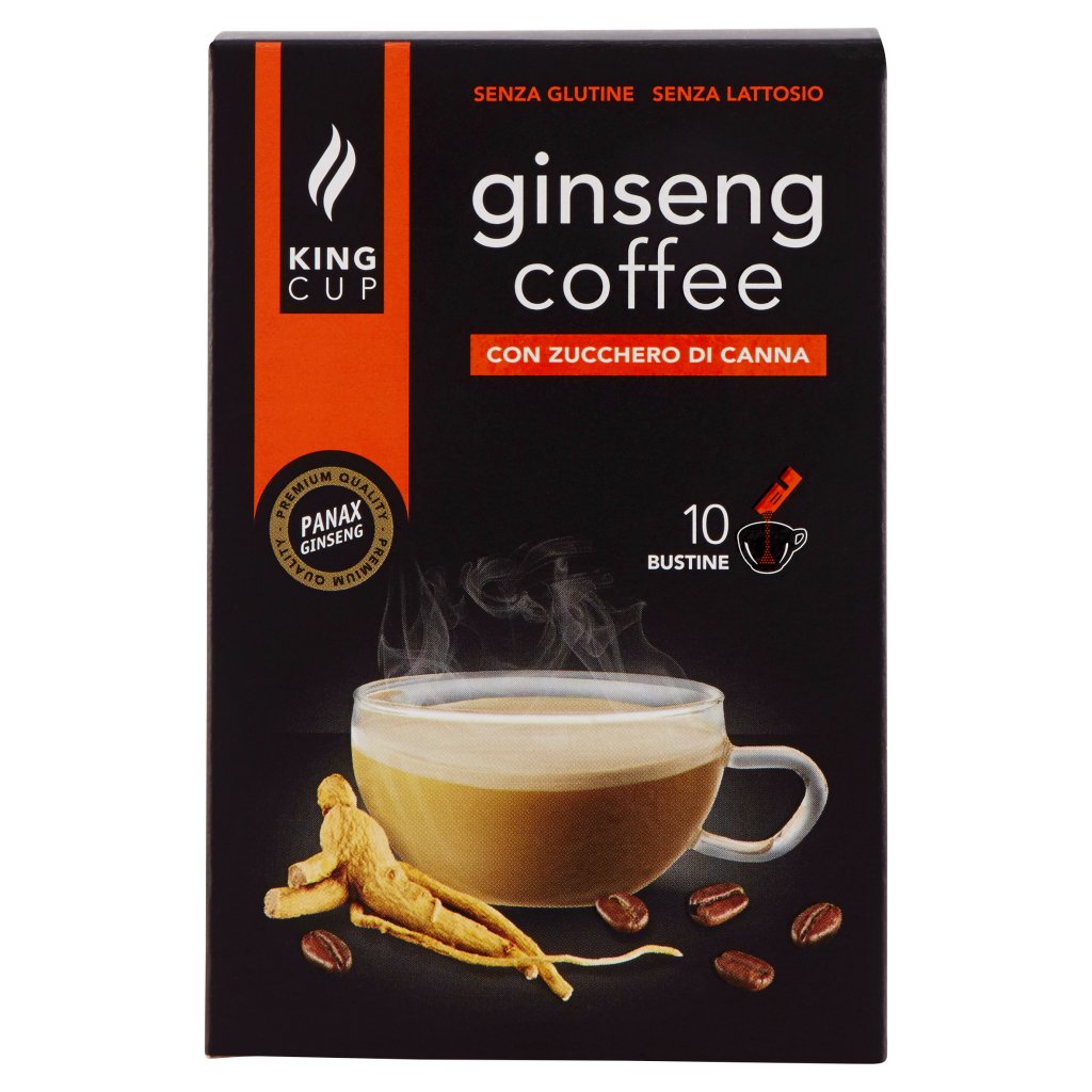 King Cup Ginseng Coffee con Zucchero di Canna 10 x 9 g