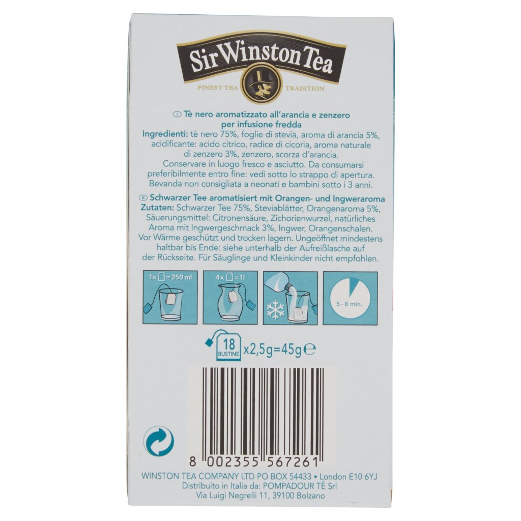 Sir Winston Tea Tè Freddo Arancia e Zenzero 18 x 2,5 g