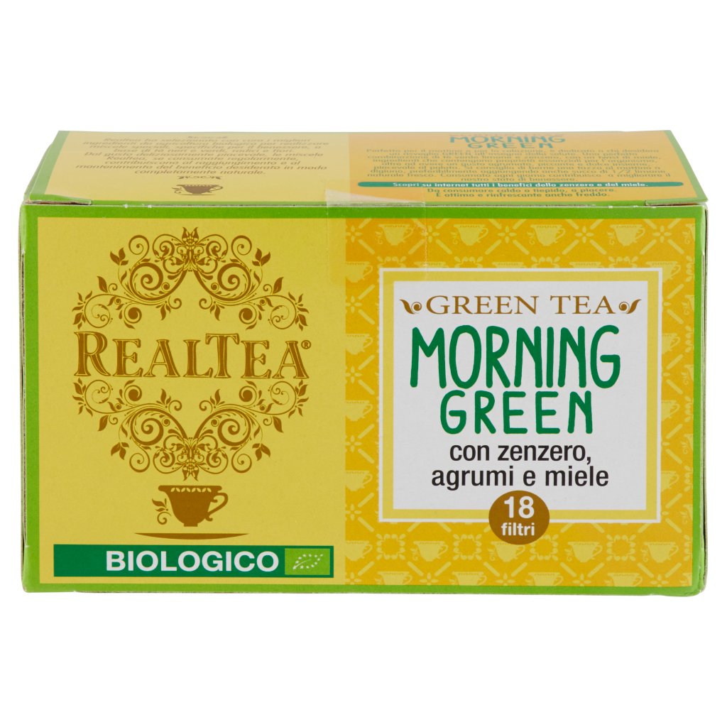 Realtea Biologico Morning Green con Zenzero, Agrumi e Miele 18 x 2 g