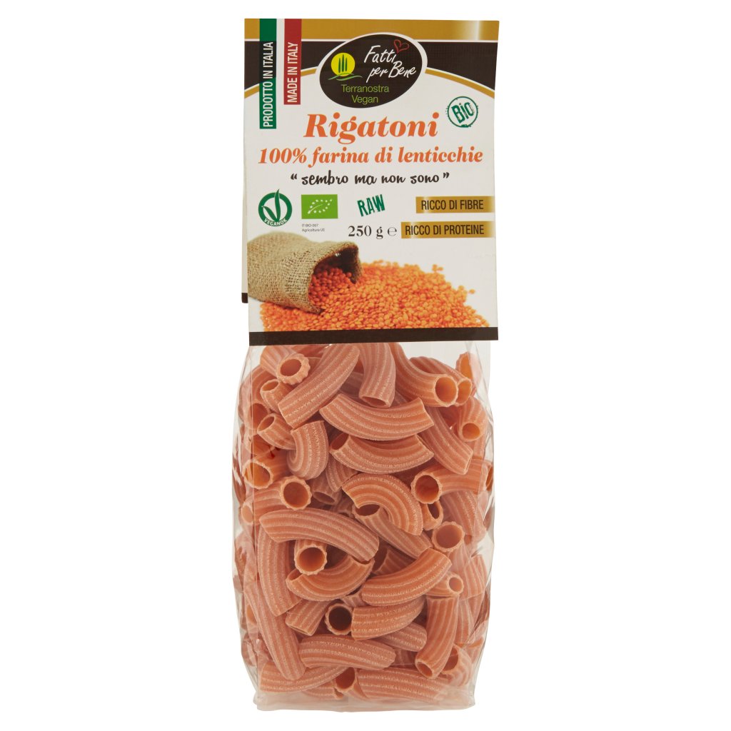 Terranostra Vegan Bio Rigatoni 100% Farina di Lenticchie